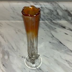 Vintage Dugan carnival glass bud vase marigold three twig